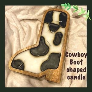 Cowboy Boot Candle, Large, 4-Wick, Natural Wood, New